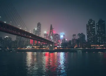 重庆 中国 天空 桥梁 河流 摩天大楼 夜晚 灯光 水波 电脑壁纸 4K壁纸  6000x4000