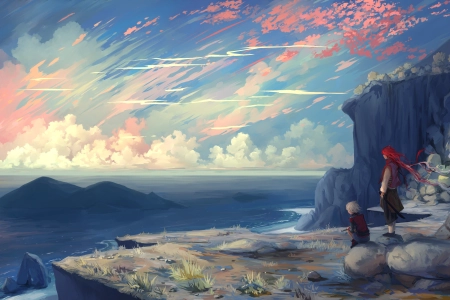 原始人物 悬崖 云 魔幻艺术 奇幻艺术 风景 天空  电脑壁纸 4K壁纸 4000x2500