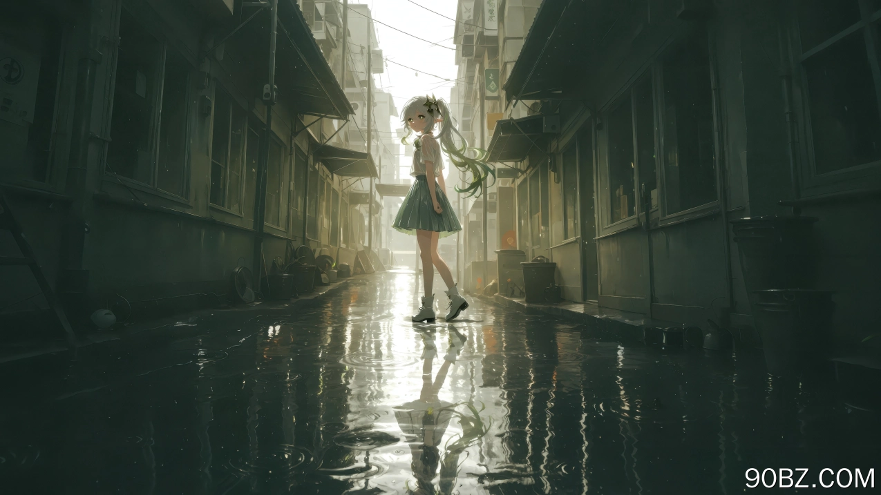 原神 纳西妲 雨后 街道 女孩 倒影 水面 积水 双马尾 小巷 4K壁纸