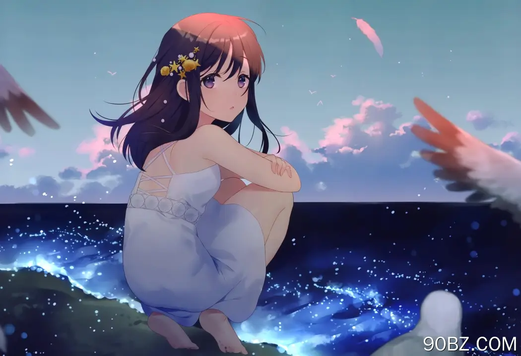 动漫 女孩 海滩 大海 太阳裙 4K壁纸