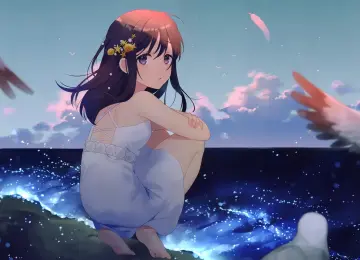 动漫 女孩 海滩 大海 太阳裙 4K壁纸  4223x2883