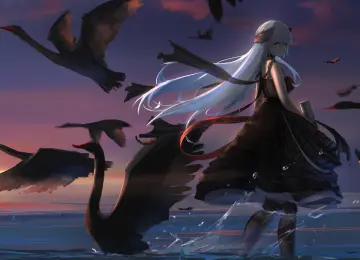 奇幻女孩 长发 红眼睛 动漫 女孩 鸟 动物 4K壁纸  3994x2246