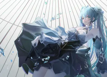 蓝头发 蓝眼睛 动漫 女孩 初音 小提琴 连衣裙 4K壁纸  3840x2160