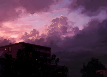 AI艺术 插图 云 暴风雨后 傍晚 剪影 树木 建筑 天空 4K壁纸  3840x2160