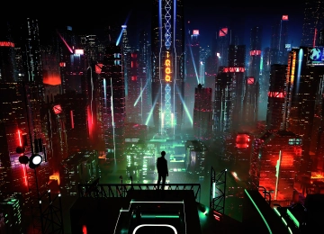 赛博朋克 未来主义 奇幻艺术 城市景观 未来城市 男人 夜晚 电脑壁纸 4K壁纸  3840x2160