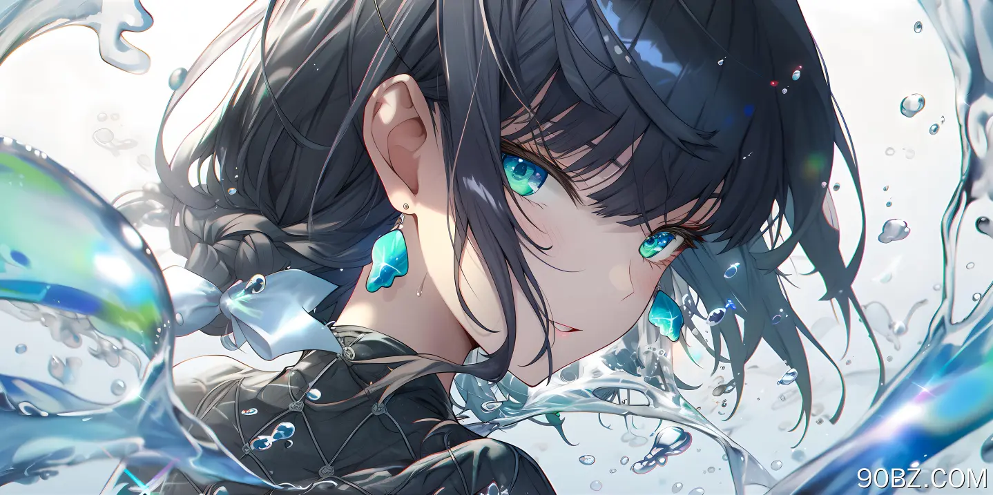 艺术 水 动漫女孩 耳环 领结 水滴 腮红 AI艺术  4K壁纸
