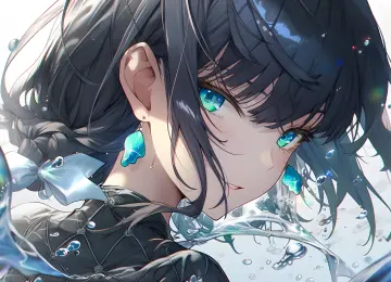 艺术 水 动漫女孩 耳环 领结 水滴 腮红 AI艺术  4K壁纸  4798x2392