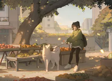 原创人物  落叶 动漫女孩 云  电脑壁纸 4K壁纸  4753x2674