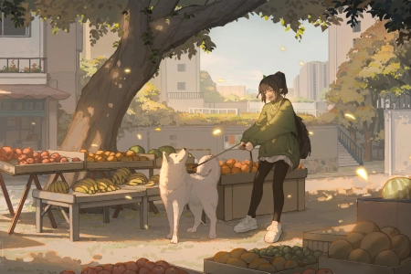 原创人物  落叶 动漫女孩 云  电脑壁纸 4K壁纸 4753x2674