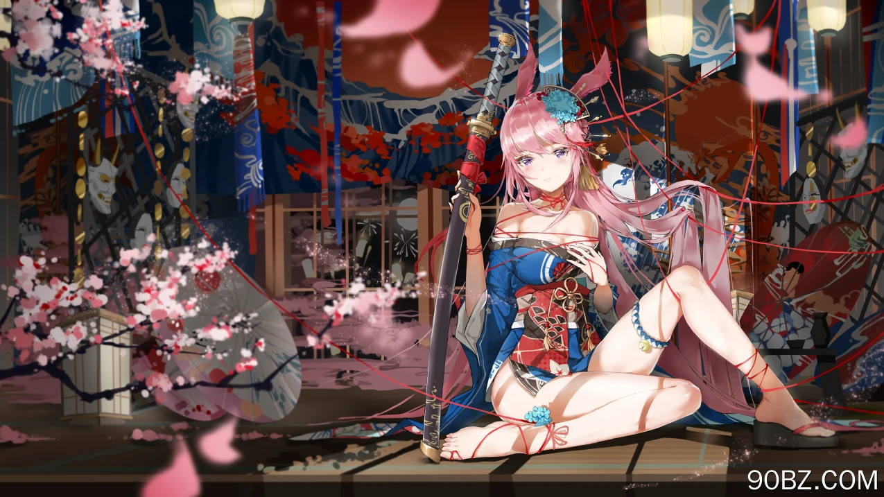 动漫女孩 原神 武士 花瓣 和服 樱花 兽耳 狐狸少女 服装 电脑壁纸 4K壁纸