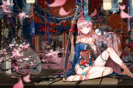 动漫女孩 原神 武士 花瓣 和服 樱花 兽耳 狐狸少女 服装 电脑壁纸 4K壁纸 5760x3240