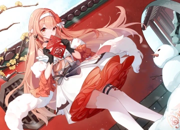 千泽智 长发 动漫 女孩 连衣裙 雪 雪人  电脑壁纸 4K壁纸  3840x2160