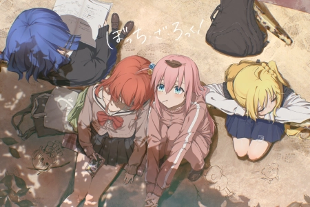 动漫 女孩 男孩 校服 毛衣 校服 沙滩 沙子 书包 4K壁纸 4300x2500