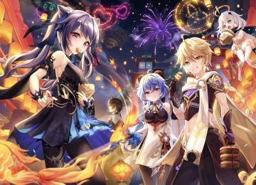 动漫 女孩 原神 节日 灯笼 烟花 棒棒糖 集会 聚会 4K壁纸  3880x2369