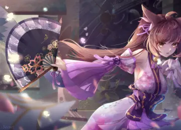 游戏 角色 深色 头发 动漫女孩 兽耳 女孩 长发 紫色 电脑壁纸 4K壁纸  3840x2400