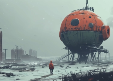 AI艺术 插图 塔 雪 冬天 橙色 雾 电脑壁纸 4K壁纸  5824x3264