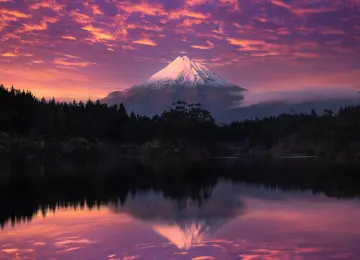 新西兰塔拉纳基山 山峰 日落 森林 树木 湖泊 电脑壁纸 4K壁纸  5120x2880
