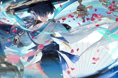 短发 AI艺术 电子游戏艺术 原神 漫游者 花瓣 4K壁纸 4800x2700