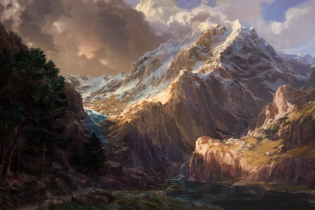 AI艺术 景观 山 树 云 自然 4K壁纸 3840x2400