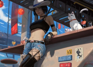 女性 社会 AI艺术 猫 酒吧  电脑壁纸 4K壁纸  4096x2241