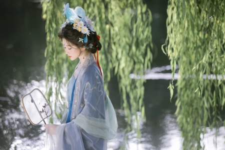 杨柳树 汉服 美女 竹大宝 4K壁纸 3840x2400