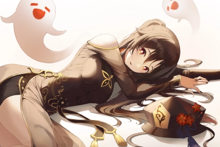 胡桃 原神 帽子 动漫 女孩 幽灵 4K壁纸 5482x4345