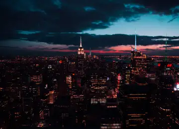 城市 景观 建筑 日落 云 摩天大楼 天空 夕阳 辉光 4K壁纸  7254x4841