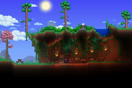 Terraria 艺术 天空 云 树 草 4K壁纸 3840x2160