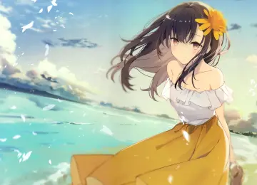 原始字符 阿诗玛 黑发 的肩膀 动漫 动漫女孩 海滩 棕色的眼睛  电脑壁纸 4K壁纸  4391x2461