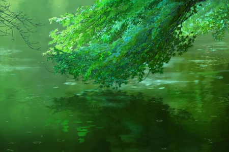 新海诚 植物 动画 水 自然 户外 倒影 花园 绿色 4K壁纸 3840x2160