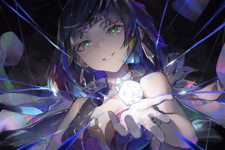 微笑 游戏CG 角色 动漫 女孩 原神 骰子 发光 4K壁纸 4096x2458