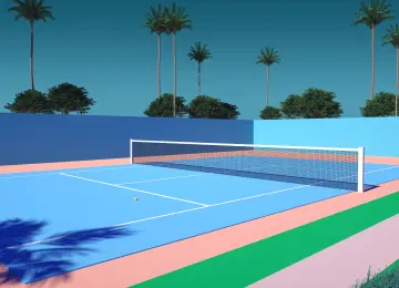  棕榈树 网球场 蒸汽 AI艺术 青色  电脑壁纸 4K壁纸  3840x2160