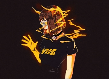女人 短发 深色头发 眼镜 窒息 数码艺术 插图 极简主义 黑色 黑色背景 烟 烟雾 噪音 简单背景 项链 创可贴 4K壁纸  3840x2160