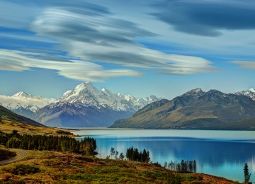摄影 风景 新西兰 自然 山脉 雪 天空 水 云 树 路  电脑壁纸 4K壁纸  3840x2160