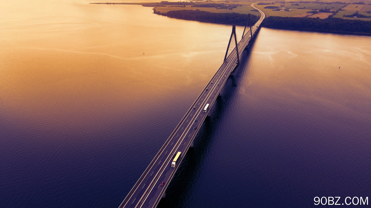 桥梁 道路 汽车 日落 傍晚 水 河流 公路 车辆 阳光 黄色 风景 4K壁纸
