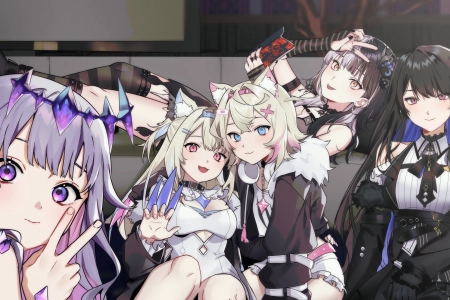 长发 微笑 头发 猫女孩  动漫女孩 角 蝴蝶结 领子 耳机 戒指 猫耳  电脑壁纸 4K壁纸 3840x2160