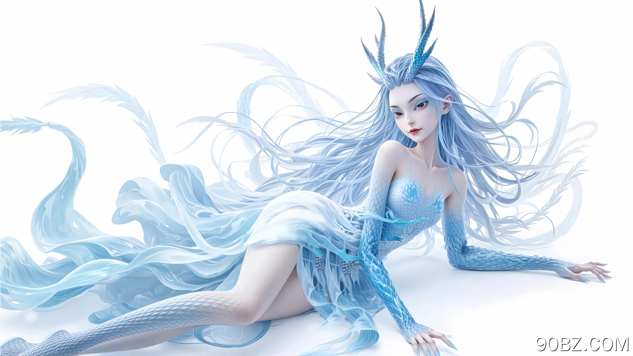 敖闰 侧身 美图 美女 龙角 龙身 躺着 蓝色 哪吒 魔童闹海 4K壁纸