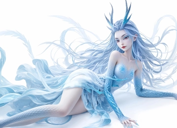 敖闰 侧身 美图 美女 龙角 龙身 躺着 蓝色 哪吒 魔童闹海 4K壁纸  3840x2160
