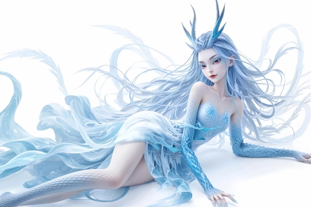 敖闰 侧身 美图 美女 龙角 龙身 躺着 蓝色 哪吒 魔童闹海 4K壁纸 3840x2160
