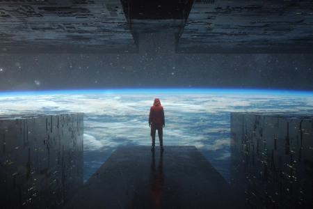  地球 空间 飞船 船 未来派 独自 星星 兜帽 电脑壁纸 4K壁纸 3840x2160