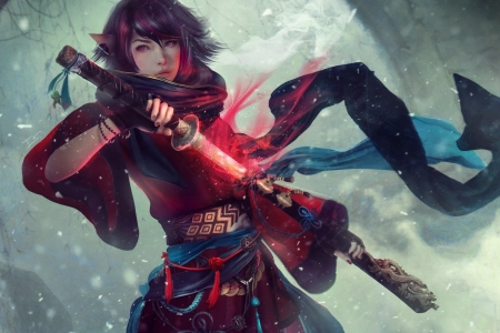 女性 亚洲 武士 奇幻艺术 电脑壁纸 4K壁纸 3840x2400