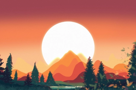 数字艺术极简树光山自然天空阳光草地 3840x2160