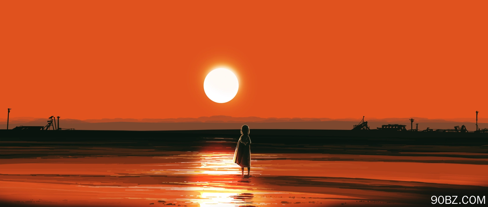 优雅 AI艺术 图片 宽屏 日落 风景 橙色 自然 阳光 4K壁纸