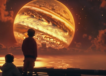 儿童 人工智能艺术 插图 友谊 黄色 木星 云 剪影 电脑壁纸 4K壁纸  5824x3264