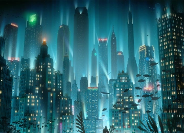 城市 水下 城市景观 生化 奇兵 青色 游戏CG 4K壁纸  3840x2160