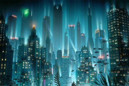 城市 水下 城市景观 生化 奇兵 青色 游戏CG 4K壁纸 3840x2160