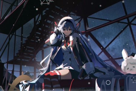 蓝头发 动漫 动漫女孩 AI艺术 月亮  4K壁纸 4320x2242