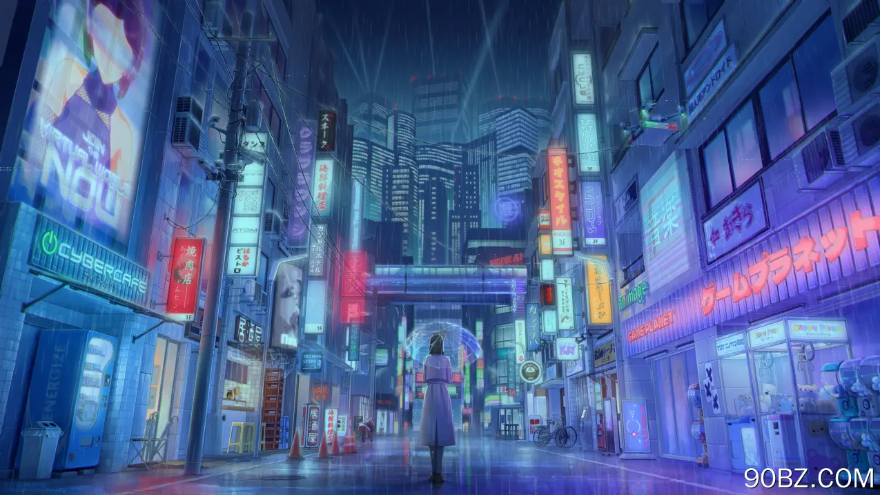霓虹雨夜街头
