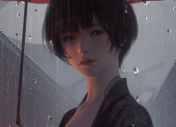 游戏CG角色 雨 伞 图片 动漫女孩 游戏CG艺术 幽灵之刃  电脑壁纸 4K壁纸  4463x4160