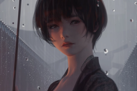 游戏CG角色 雨 伞 图片 动漫女孩 游戏CG艺术 幽灵之刃  电脑壁纸 4K壁纸 4463x4160